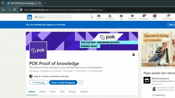 Pasting the school page URL into the User profile link field in POK