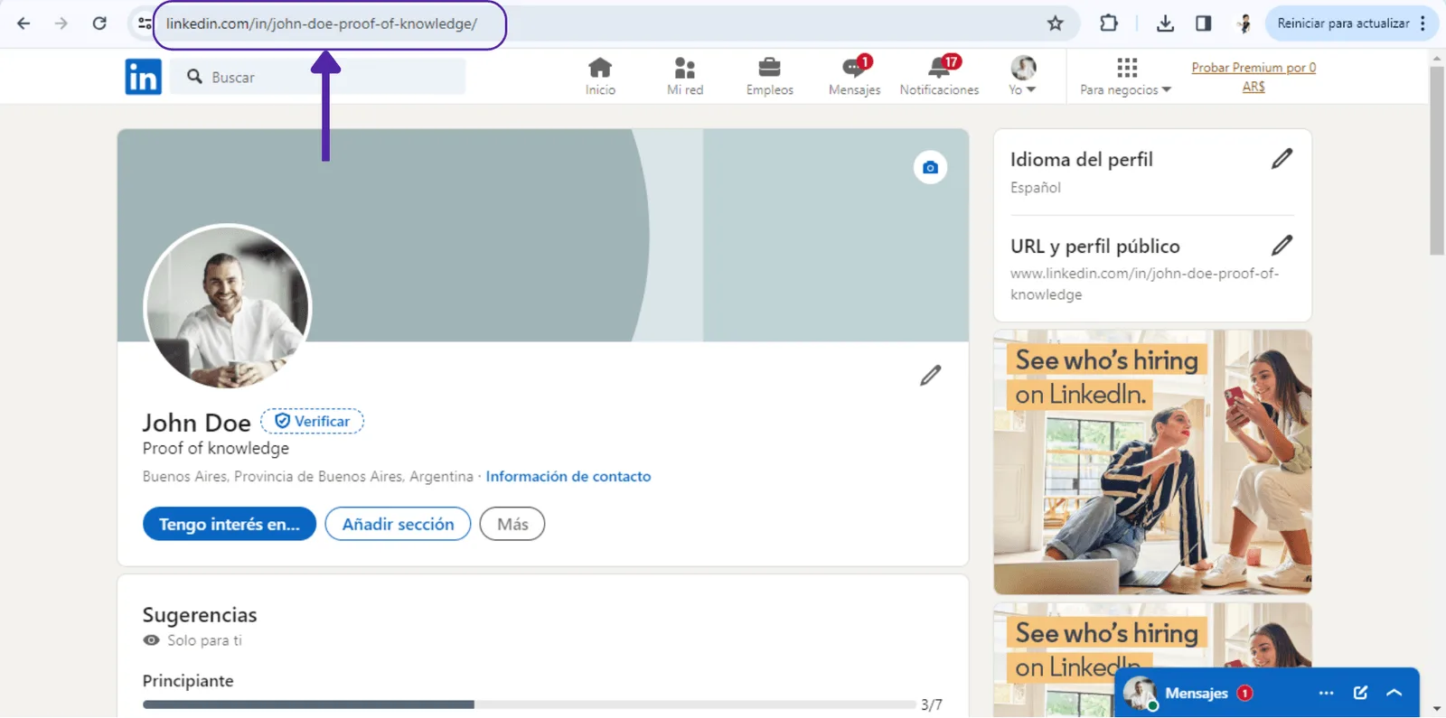 Cómo copiar la URL del perfil desde la barra de direcciones del navegador
