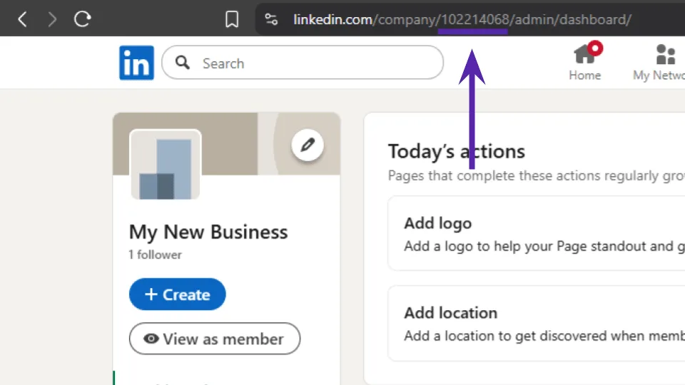 Barra de endereços do navegador destacando o número do Organization ID na URL da página de empresa do LinkedIn